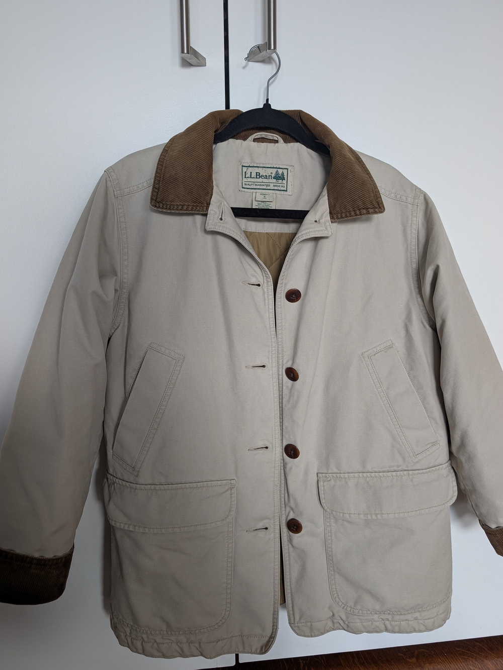 Vintage L.L. Bean Women's Barn Jacket Chore Coat Beige Brown Corduroy Sz Small